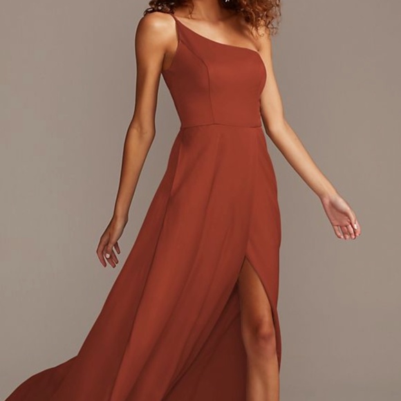 David's Bridal Dresses Crepeback Satin Oneshoulder Bridesmaid Dress